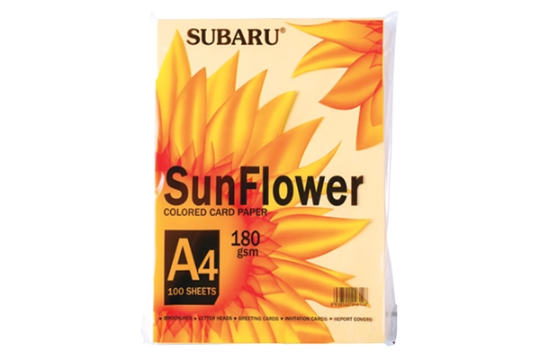 Giấy Bìa Màu A4 Subaru SunFlower 180gsm (Xấp 100 Tờ)